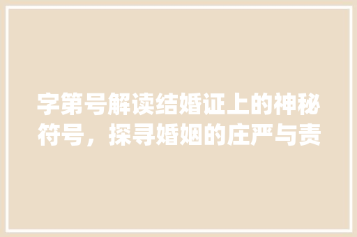 字第号解读结婚证上的神秘符号，探寻婚姻的庄严与责任_结婚证的字第号什么意思