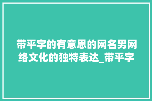带平字的有意思的网名男网络文化的独特表达_带平字的有意思的网名男