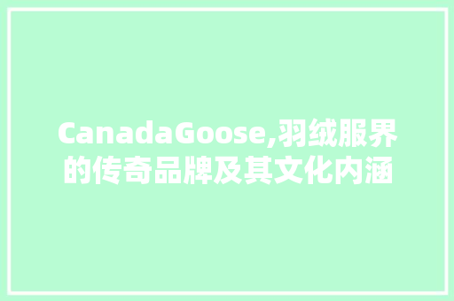 CanadaGoose,羽绒服界的传奇品牌及其文化内涵