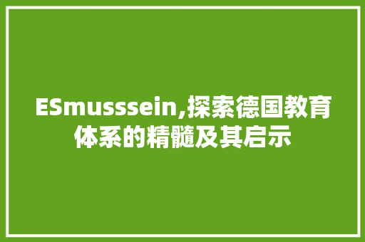 ESmusssein,探索德国教育体系的精髓及其启示