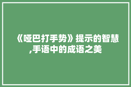 《哑巴打手势》提示的智慧,手语中的成语之美