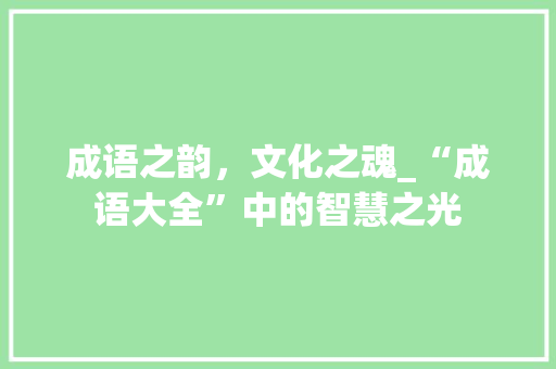 成语之韵，文化之魂_“成语大全”中的智慧之光