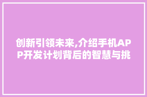 创新引领未来,介绍手机APP开发计划背后的智慧与挑战