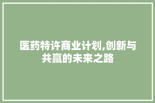 医药特许商业计划,创新与共赢的未来之路