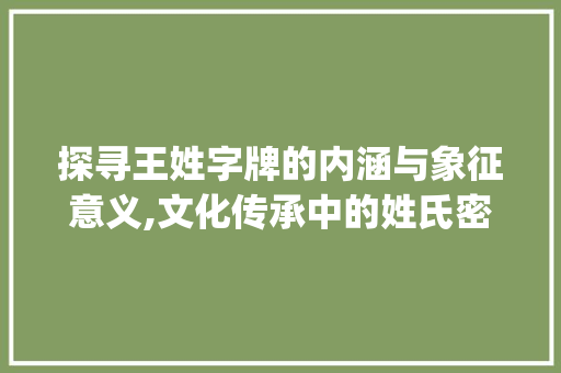 探寻王姓字牌的内涵与象征意义,文化传承中的姓氏密码_王姓的字牌是什么意思