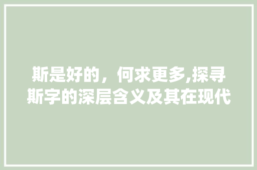 斯是好的，何求更多,探寻斯字的深层含义及其在现代社会的价值_斯是好的意思吗是什么字