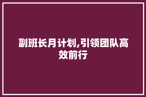 副班长月计划,引领团队高效前行