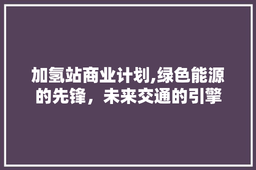 加氢站商业计划,绿色能源的先锋，未来交通的引擎