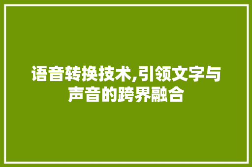 语音转换技术,引领文字与声音的跨界融合