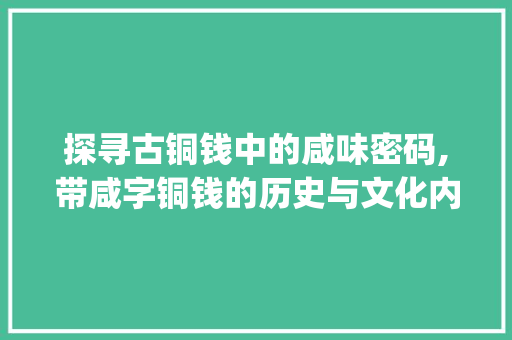 探寻古铜钱中的咸味密码,带咸字铜钱的历史与文化内涵_带咸字的铜钱是什么意思