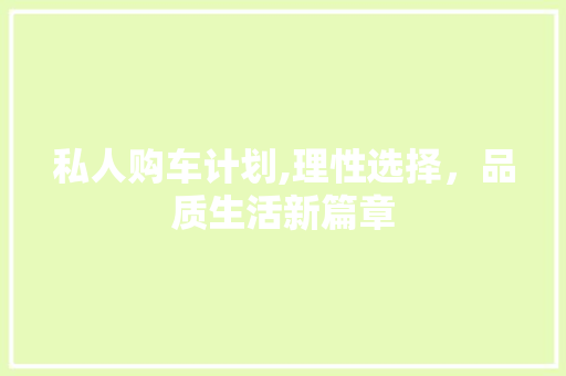 私人购车计划,理性选择，品质生活新篇章
