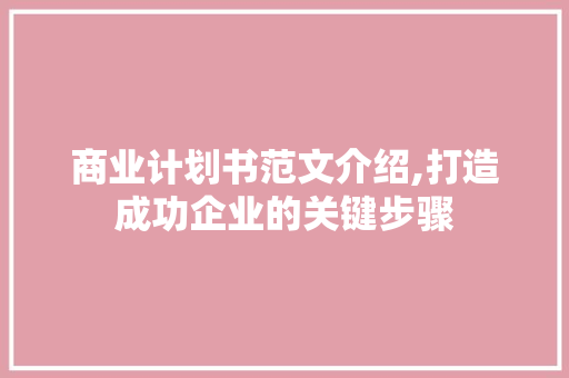商业计划书范文介绍,打造成功企业的关键步骤