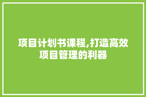 项目计划书课程,打造高效项目管理的利器