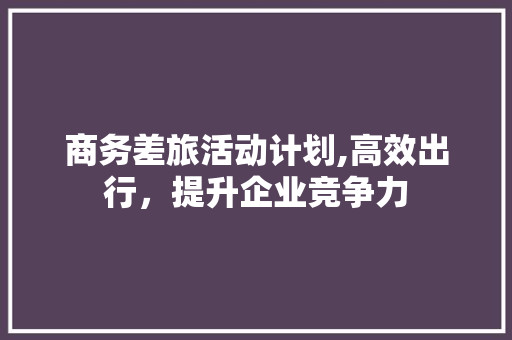 商务差旅活动计划,高效出行，提升企业竞争力