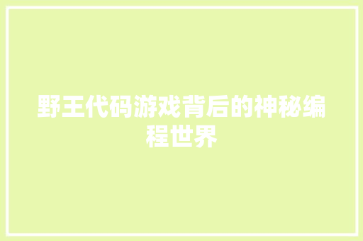 野王代码游戏背后的神秘编程世界