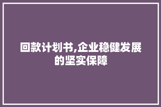 回款计划书,企业稳健发展的坚实保障