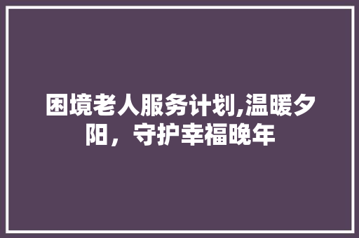 困境老人服务计划,温暖夕阳，守护幸福晚年