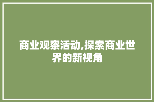 商业观察活动,探索商业世界的新视角