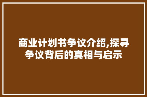 商业计划书争议介绍,探寻争议背后的真相与启示