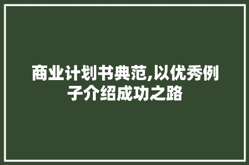 商业计划书典范,以优秀例子介绍成功之路