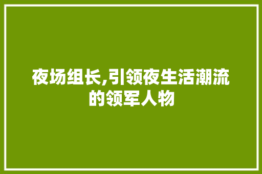 夜场组长,引领夜生活潮流的领军人物