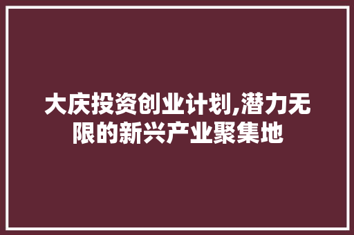 大庆投资创业计划,潜力无限的新兴产业聚集地 个人简历