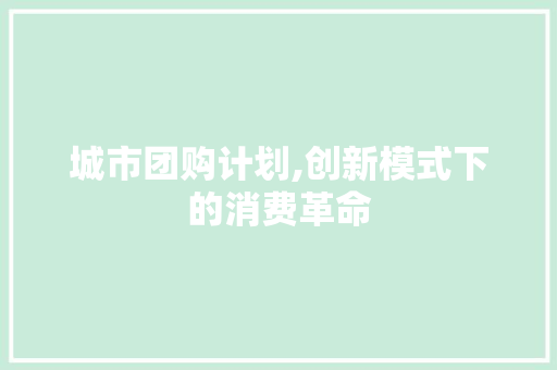 城市团购计划,创新模式下的消费革命