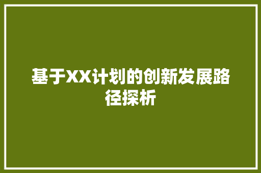 基于XX计划的创新发展路径探析