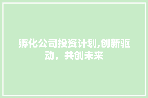 孵化公司投资计划,创新驱动，共创未来