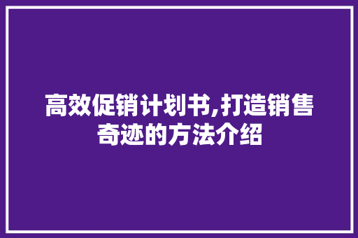 高效促销计划书,打造销售奇迹的方法介绍