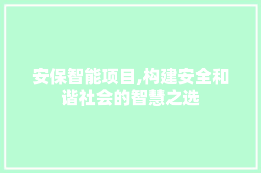 安保智能项目,构建安全和谐社会的智慧之选