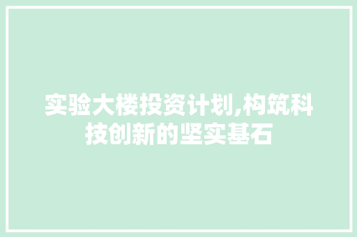 实验大楼投资计划,构筑科技创新的坚实基石
