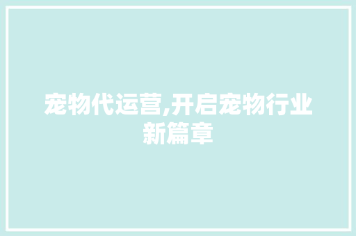 宠物代运营,开启宠物行业新篇章