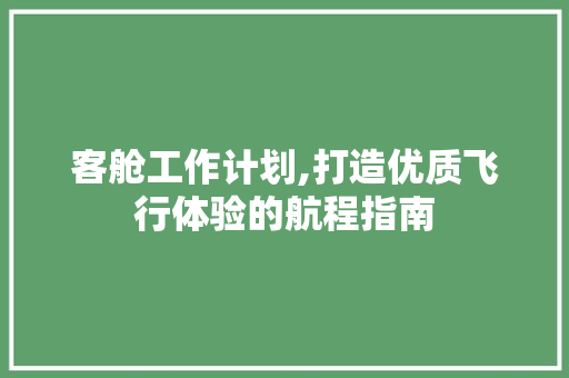 客舱工作计划,打造优质飞行体验的航程指南