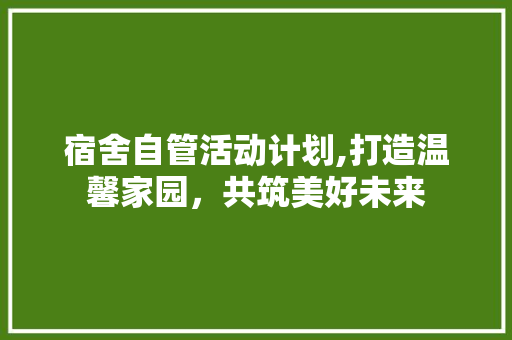 宿舍自管活动计划,打造温馨家园，共筑美好未来