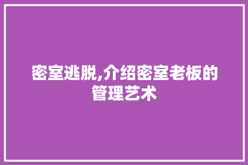 密室逃脱,介绍密室老板的管理艺术