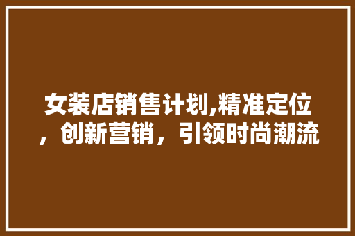 女装店销售计划,精准定位，创新营销，引领时尚潮流