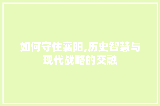 如何守住襄阳,历史智慧与现代战略的交融