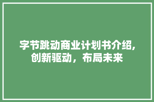 字节跳动商业计划书介绍,创新驱动，布局未来