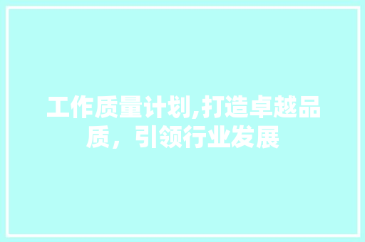 工作质量计划,打造卓越品质，引领行业发展