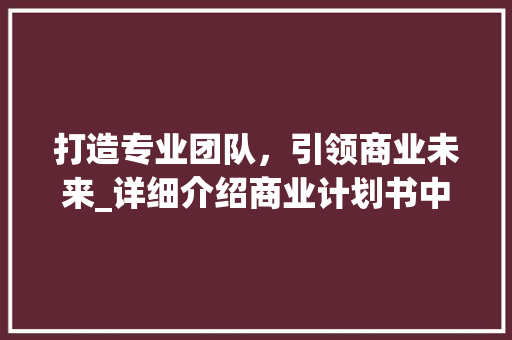 打造专业团队，引领商业未来_详细介绍商业计划书中专业团队的重要性