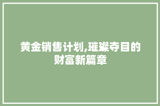 黄金销售计划,璀璨夺目的财富新篇章
