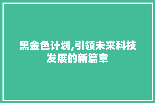 黑金色计划,引领未来科技发展的新篇章
