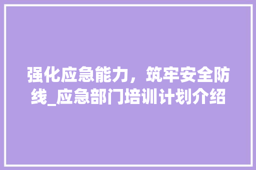 强化应急能力，筑牢安全防线_应急部门培训计划介绍