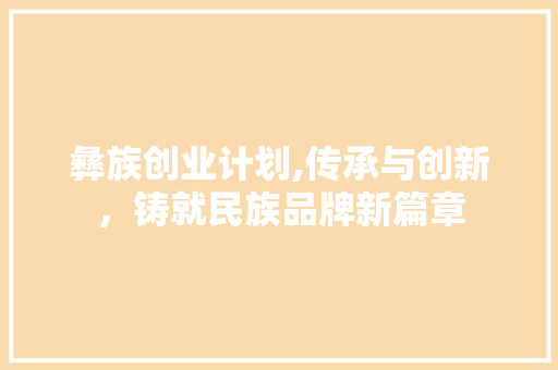 彝族创业计划,传承与创新，铸就民族品牌新篇章