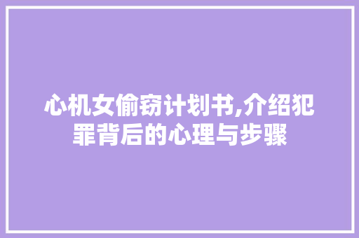 心机女偷窃计划书,介绍犯罪背后的心理与步骤