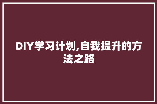 DIY学习计划,自我提升的方法之路