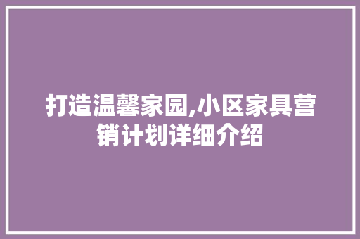 打造温馨家园,小区家具营销计划详细介绍