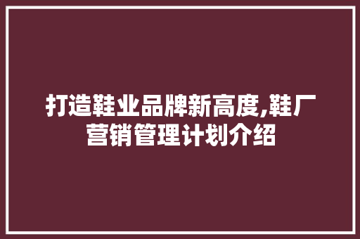 打造鞋业品牌新高度,鞋厂营销管理计划介绍