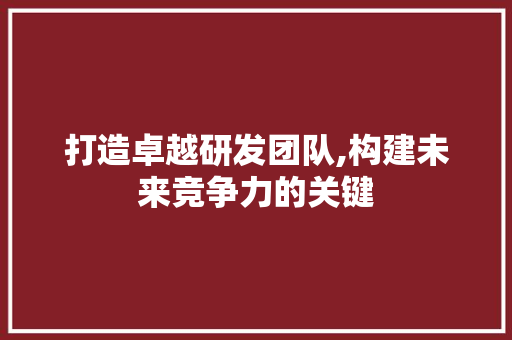 打造卓越研发团队,构建未来竞争力的关键